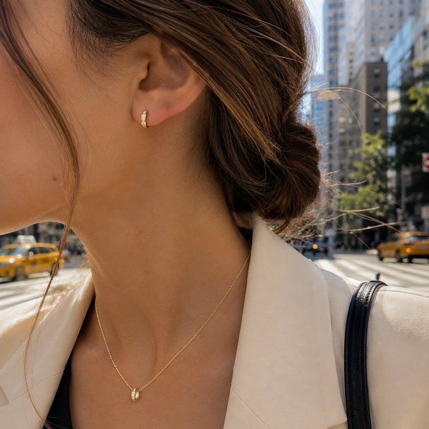 14K Gold Zirconia Huggie Hoop Earrings
