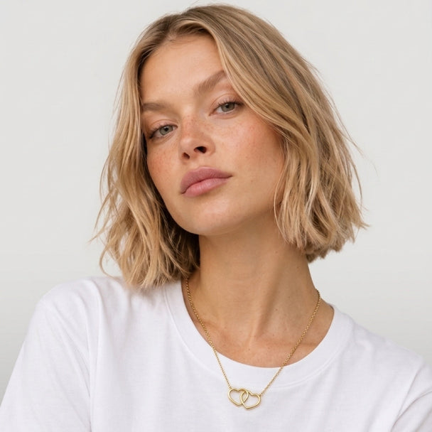 14K Gold Double Heart Necklace