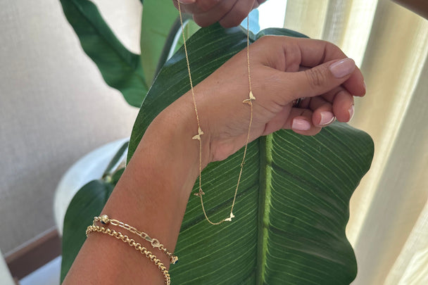 14K Gold Butterfly Station Necklace