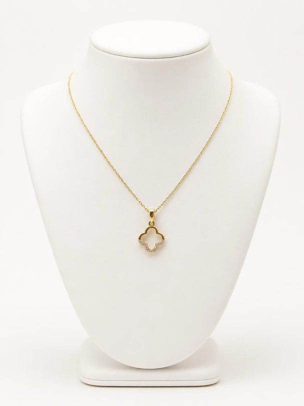 14K Gold Clover Pendant Necklace with Pavé Sparkle