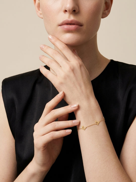 14K Gold Butterfly Station Bracelet
