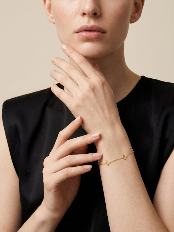 14K Gold Butterfly Station Bracelet