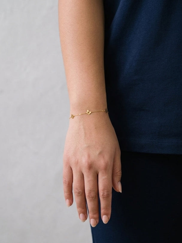 14K Gold Butterfly Station Bracelet