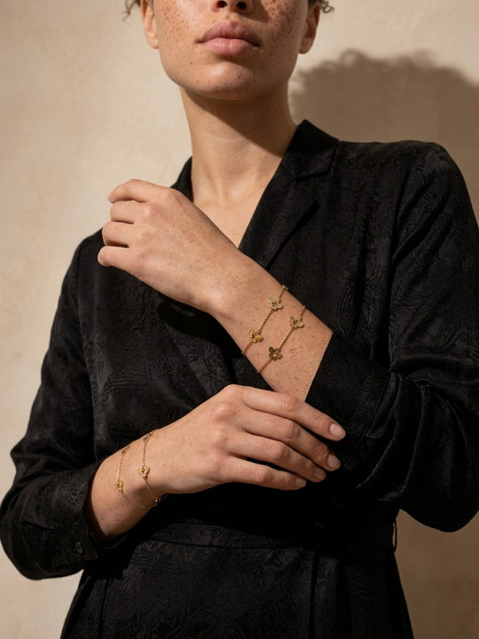 14K Gold Butterfly Station Bracelet