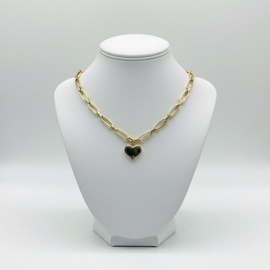 18K Gold Paper Clip Heart Necklace  - Textured Links –