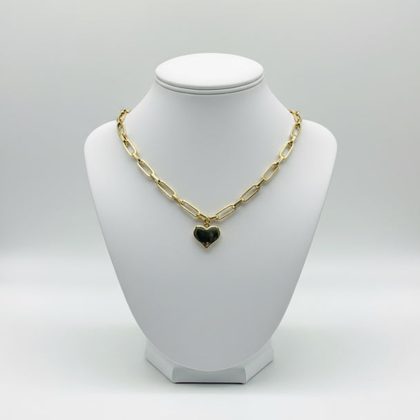 18K Gold Paper Clip Heart Necklace  - Textured Links –