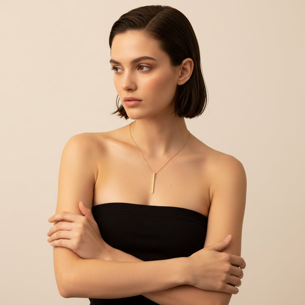 18K Gold Bar Drop Necklace – 16 in