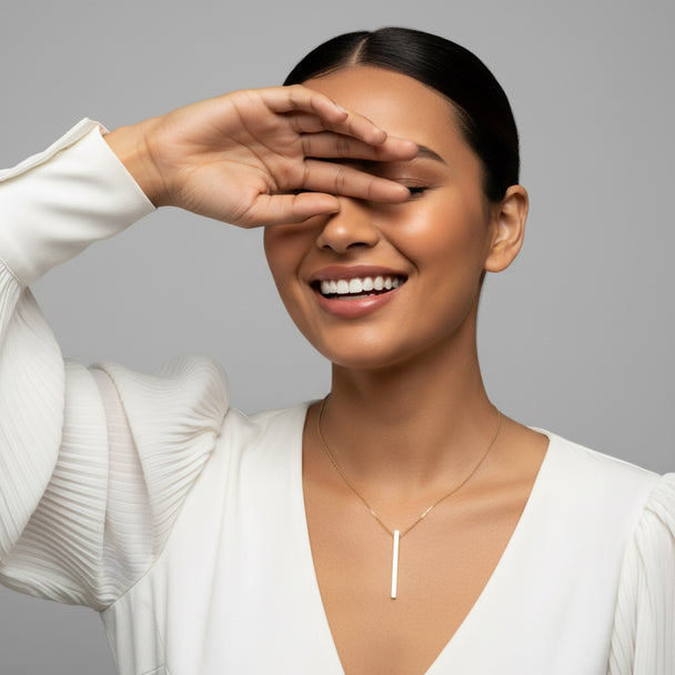 18K Gold Bar Drop Necklace – 16 in