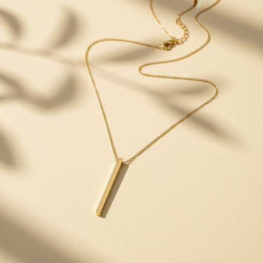 18K Gold Bar Drop Necklace