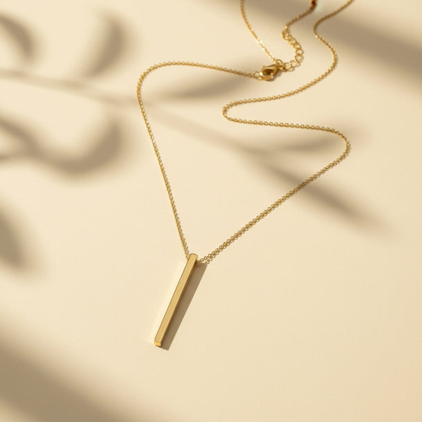 18K Gold Bar Drop Necklace – 16 in