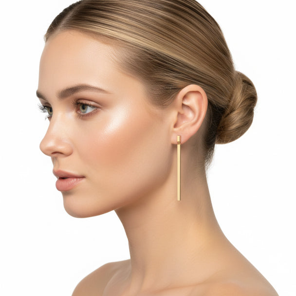 18K Gold Bar Drop Earrings