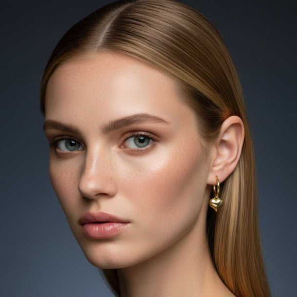 Heart Drop Hoop Earrings in 18K Gold