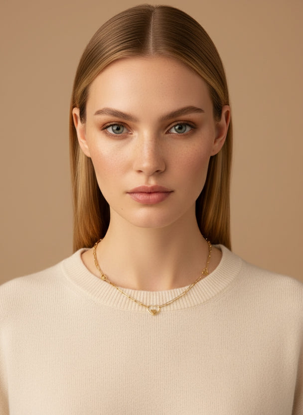 18K Gold Heart paper clip Necklace