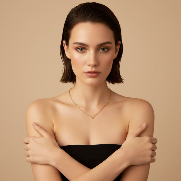 18K Gold Heart paper clip Necklace