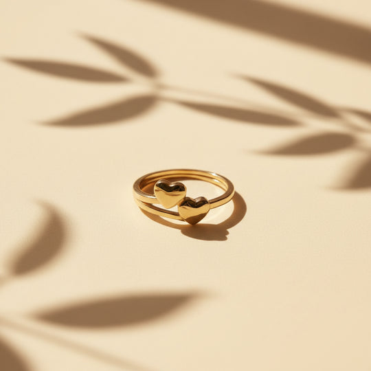 14K Double Heart Ring