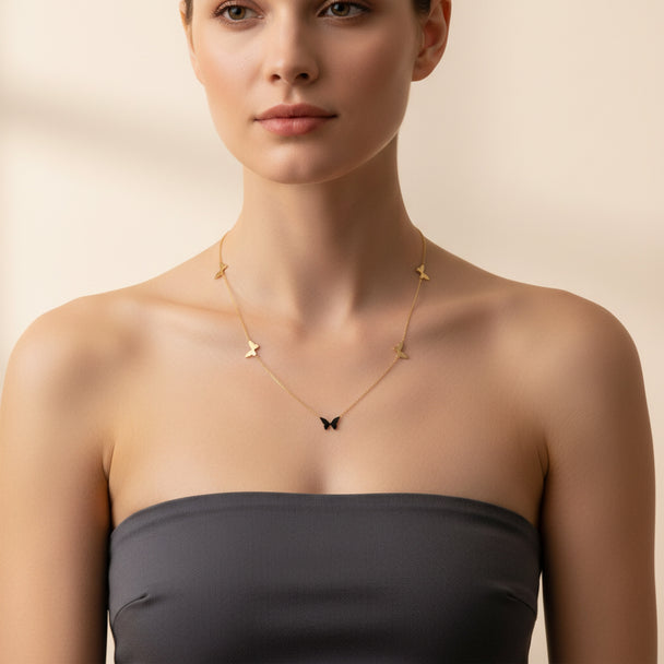 14K Gold Butterfly Station Necklace