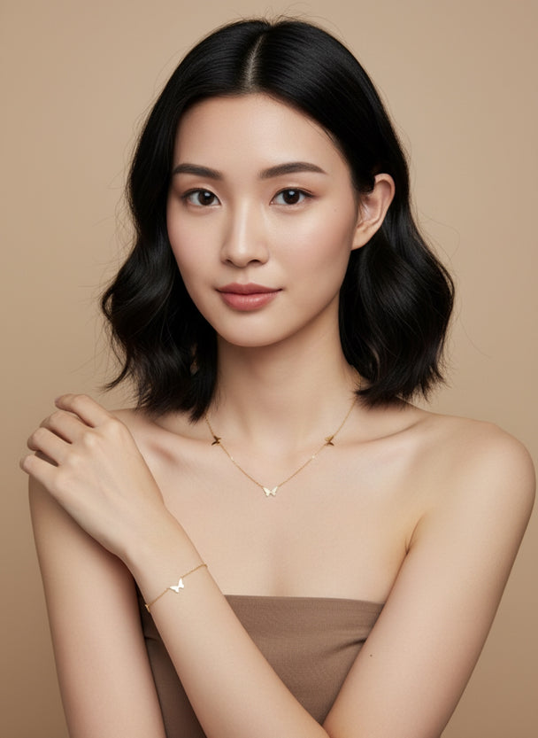 14K Gold Butterfly Signature Set – Necklace & Bracelet