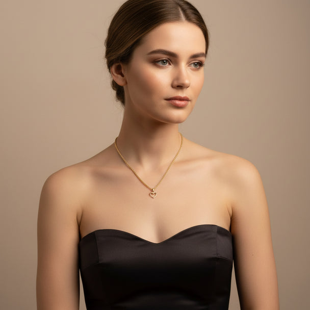 Zirconia Heart light & 18" Rope Chain Necklace Set in 18K Gold