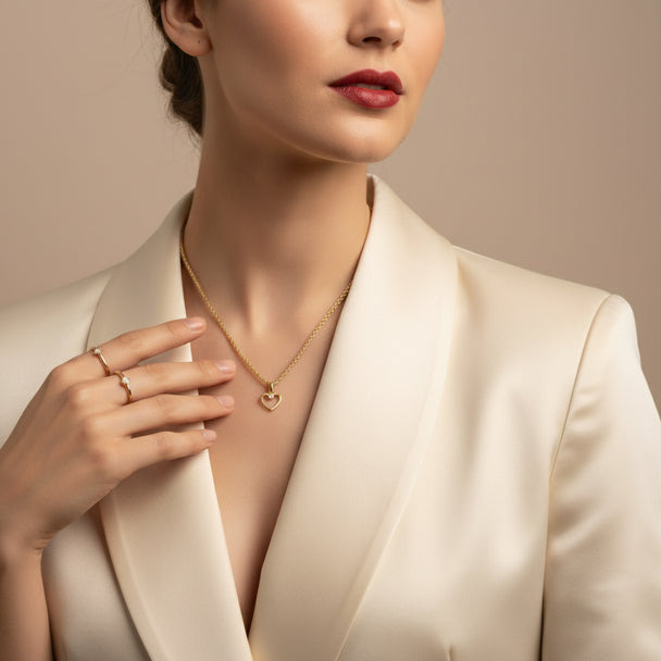 Zirconia Heart light & 18" Rope Chain Necklace Set in 18K Gold