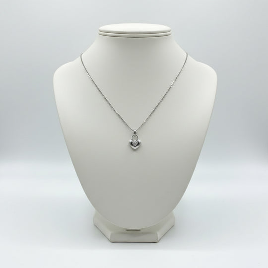 18K White Gold Heart Necklace with 3 Diamonds