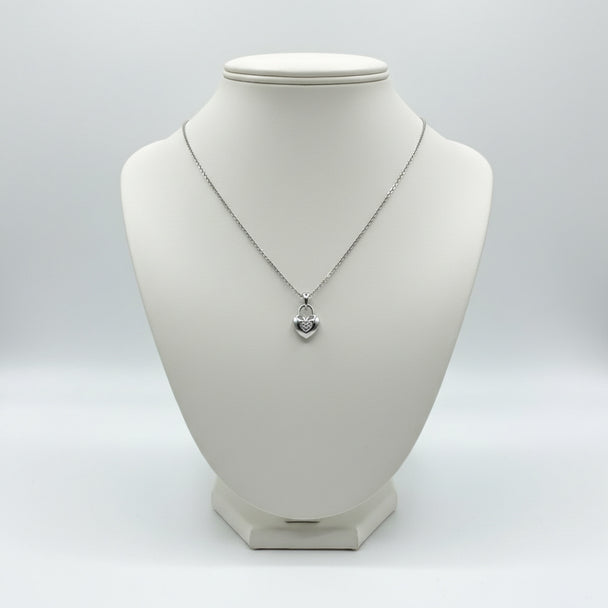 18K White Gold Heart Necklace with 3 Diamonds