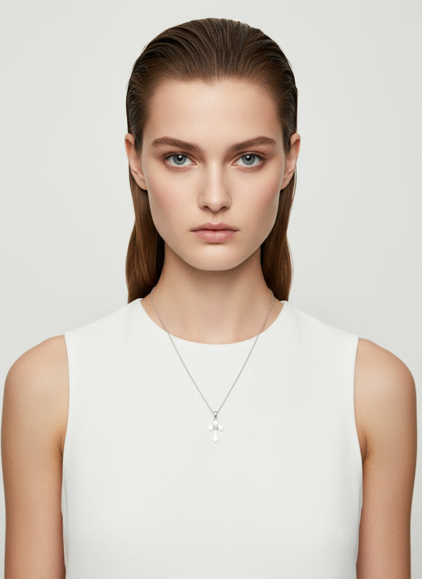 18K White Gold Diamond Cross Pendant