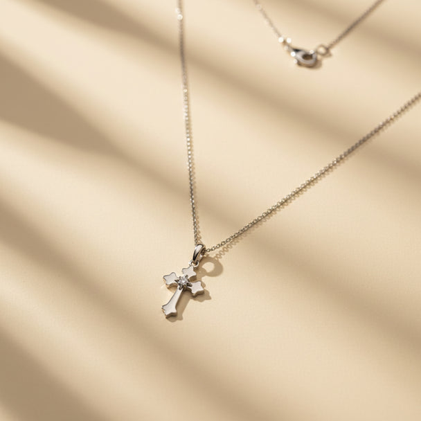 18K White Gold Diamond Cross Pendant