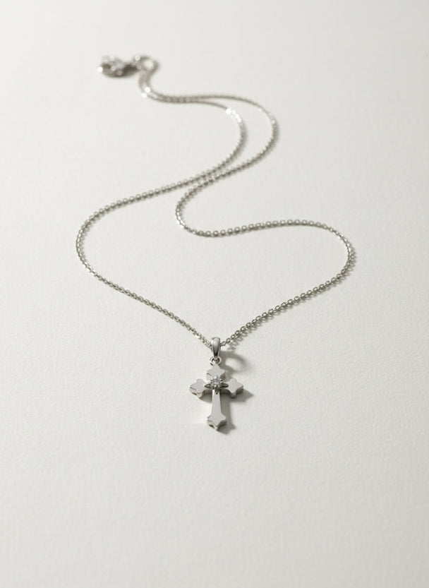 18K White Gold Diamond Cross Pendant