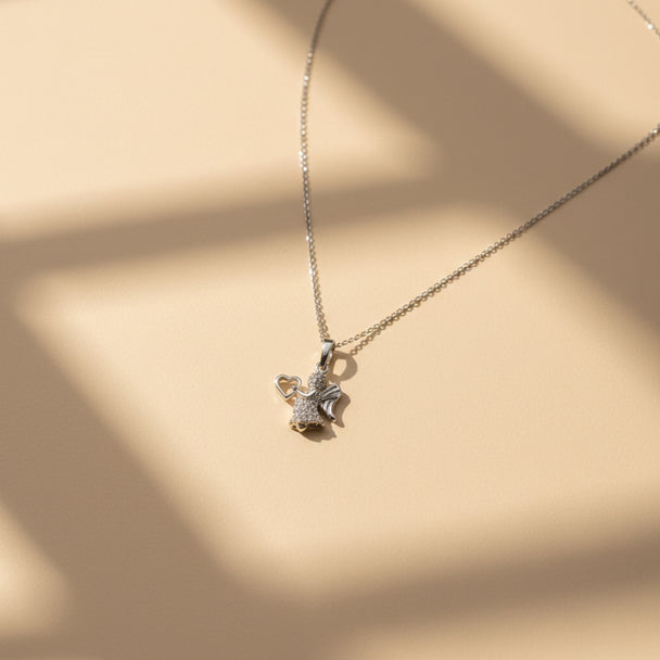 18K White Gold Angel Necklace with 26 Diamonds