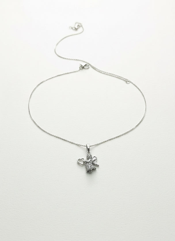 18K White Gold Angel Necklace with 26 Diamonds