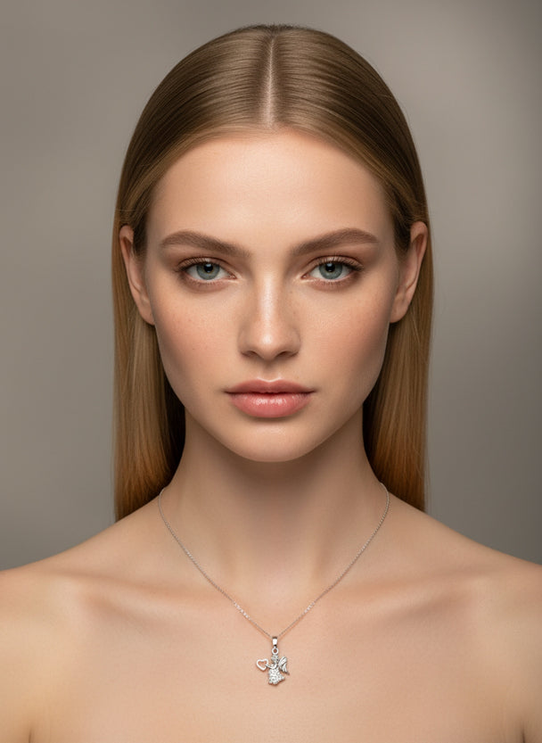 18K White Gold Angel Necklace with 26 Diamonds