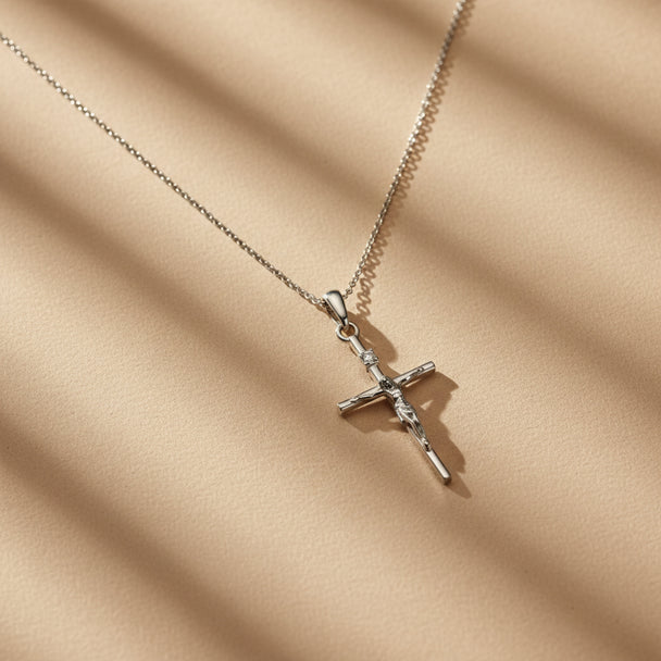 18K White Gold Crucifix Pendant