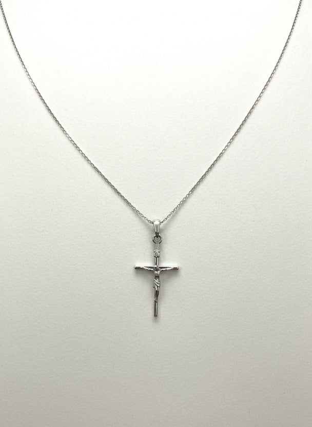 18K White Gold Crucifix Pendant