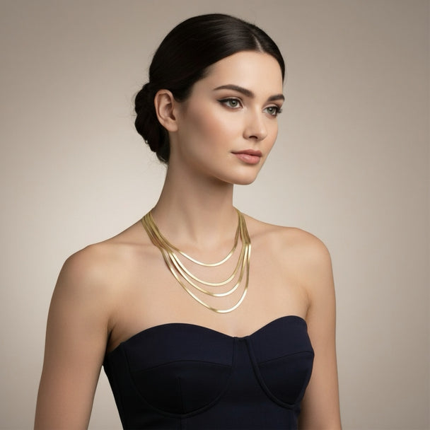 18K Flex Herringbone Set - 4 Chain Lengths