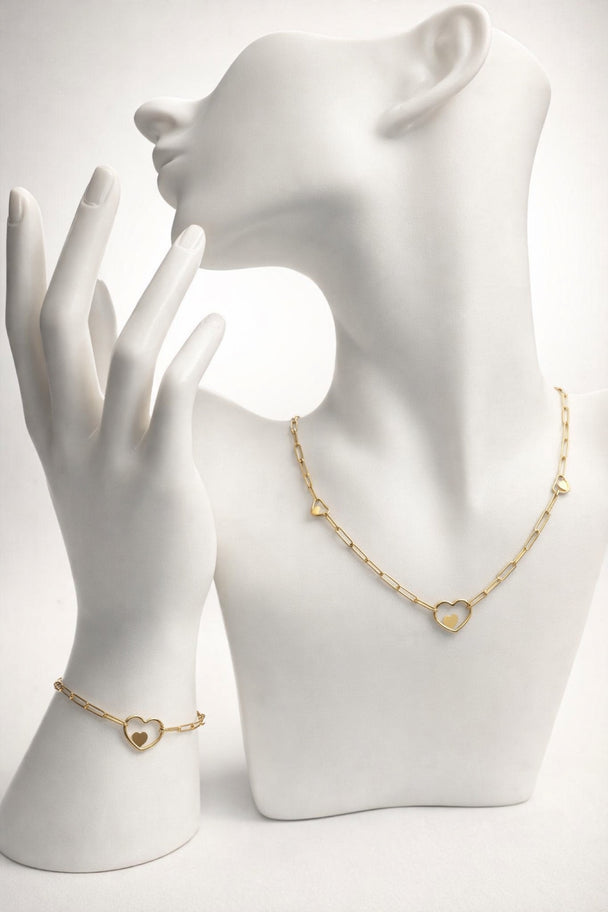 Heart Signature Set in 18K Gold – Bracelet & Necklace