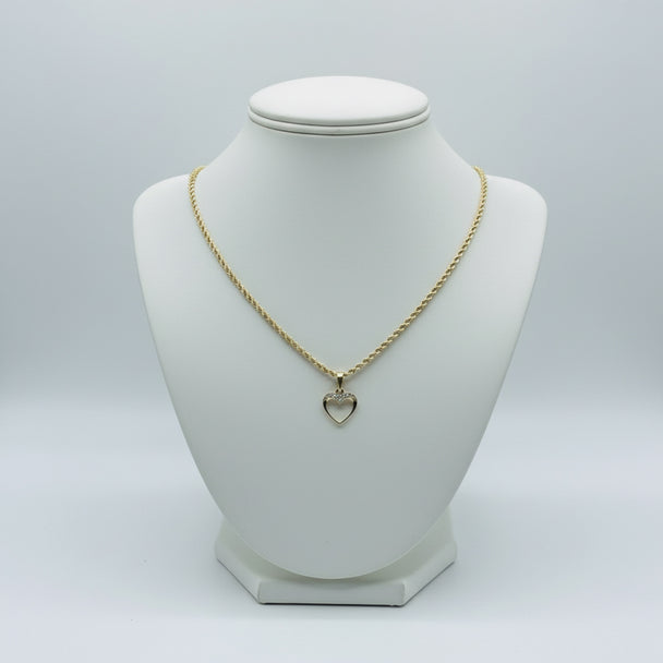 Zirconia Heart light & 18" Rope Chain Necklace Set in 18K Gold